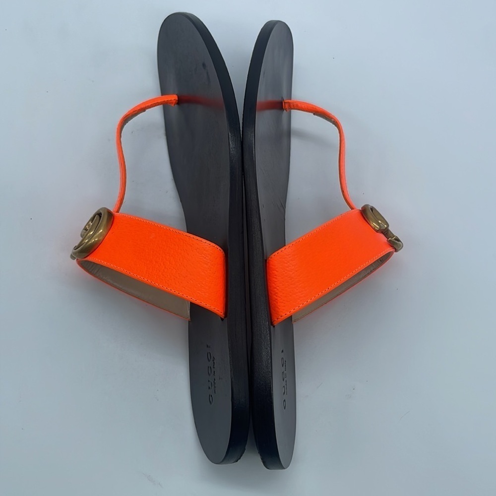 Gucci Orange leather Marmont GG thong sandals 37.5 - Picture 4 of 9